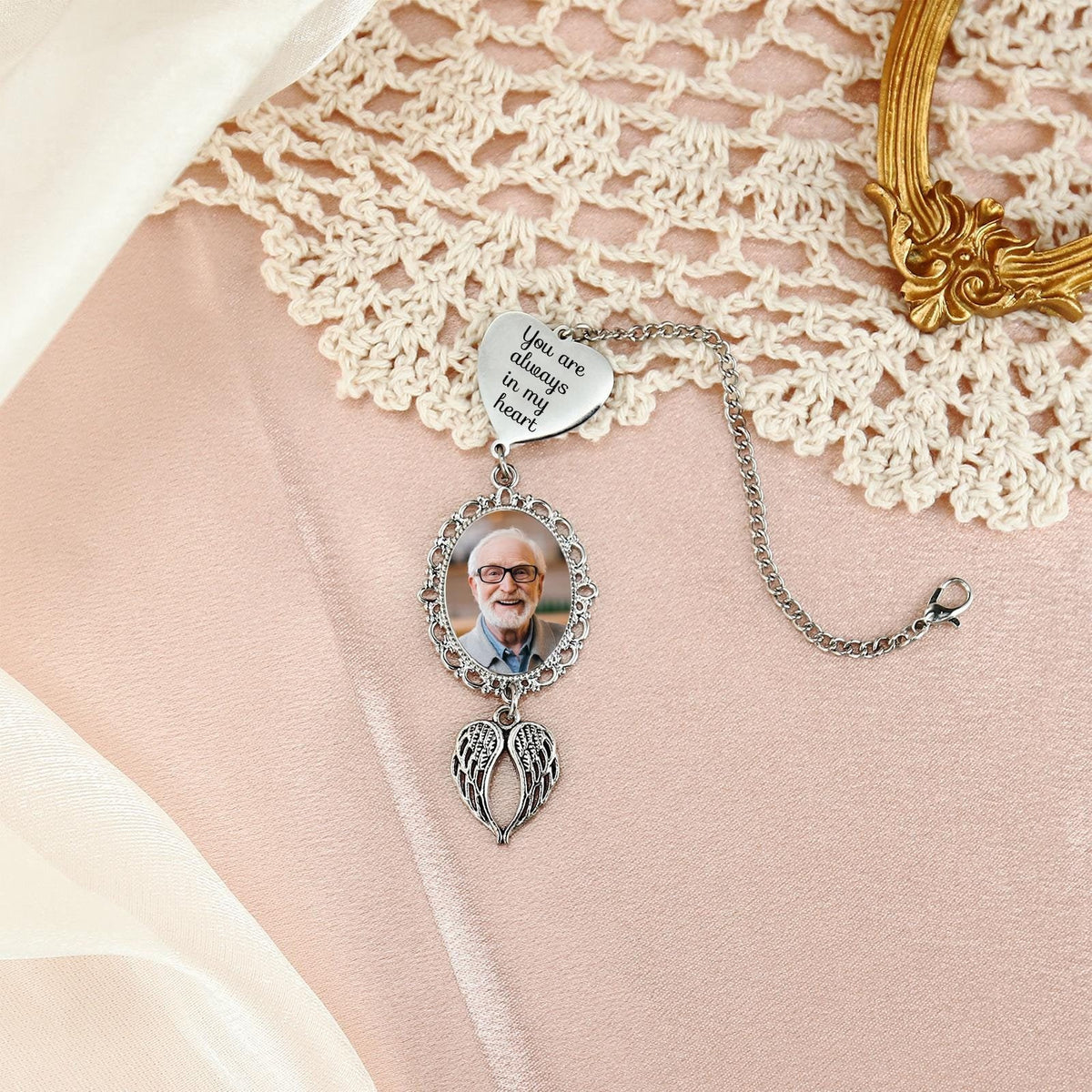 Personalized Graduation Tassel Photo &amp; Text Charm with Angel Wing, Memorial Graduation Gift