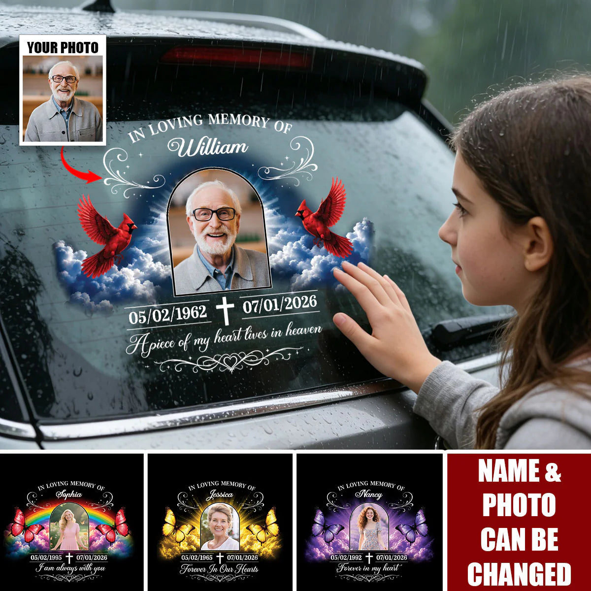 Forever in Our Hearts Personalized Memorial Car Decal - Custom Photo In Loving Memory Window Sticker for Family