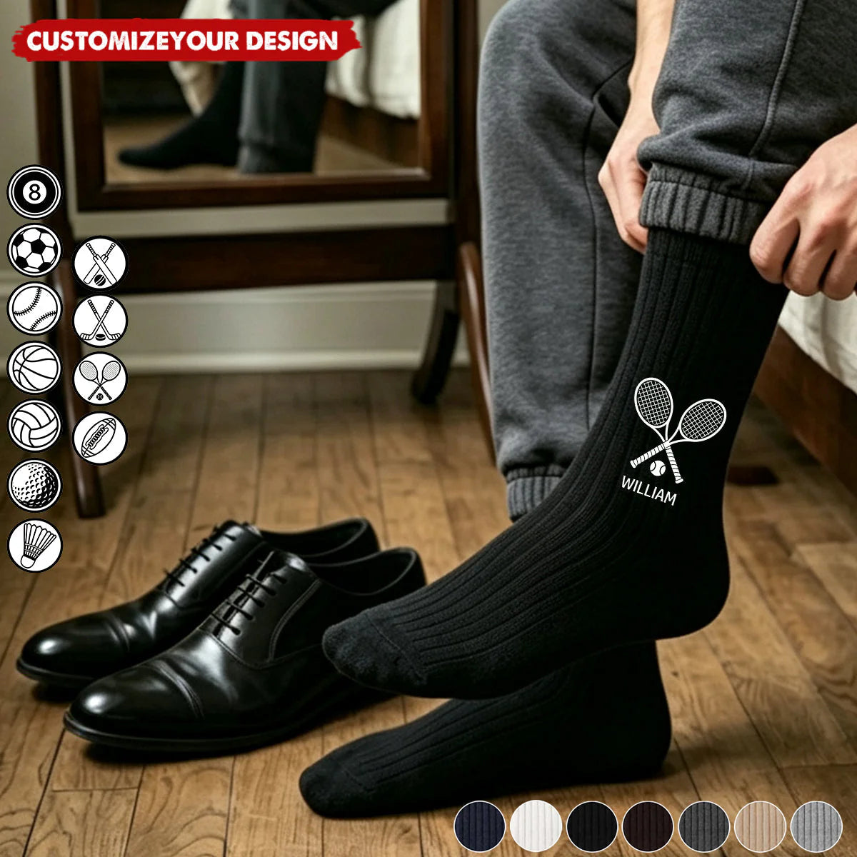 Multiple Sports Icon Choices - Personalized Sports Socks with Custom Name