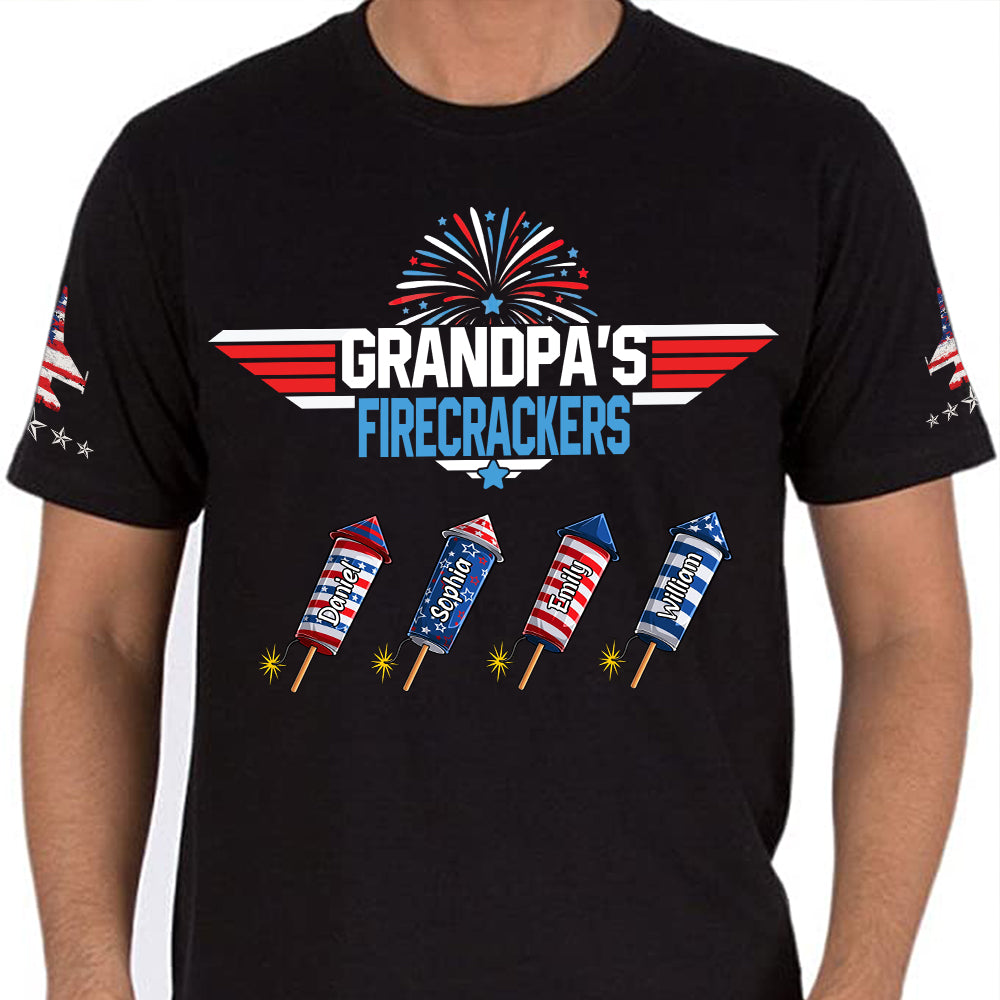 Grandpa&#39;s Firecrackers Grandkids Personalized 3D T-shirt