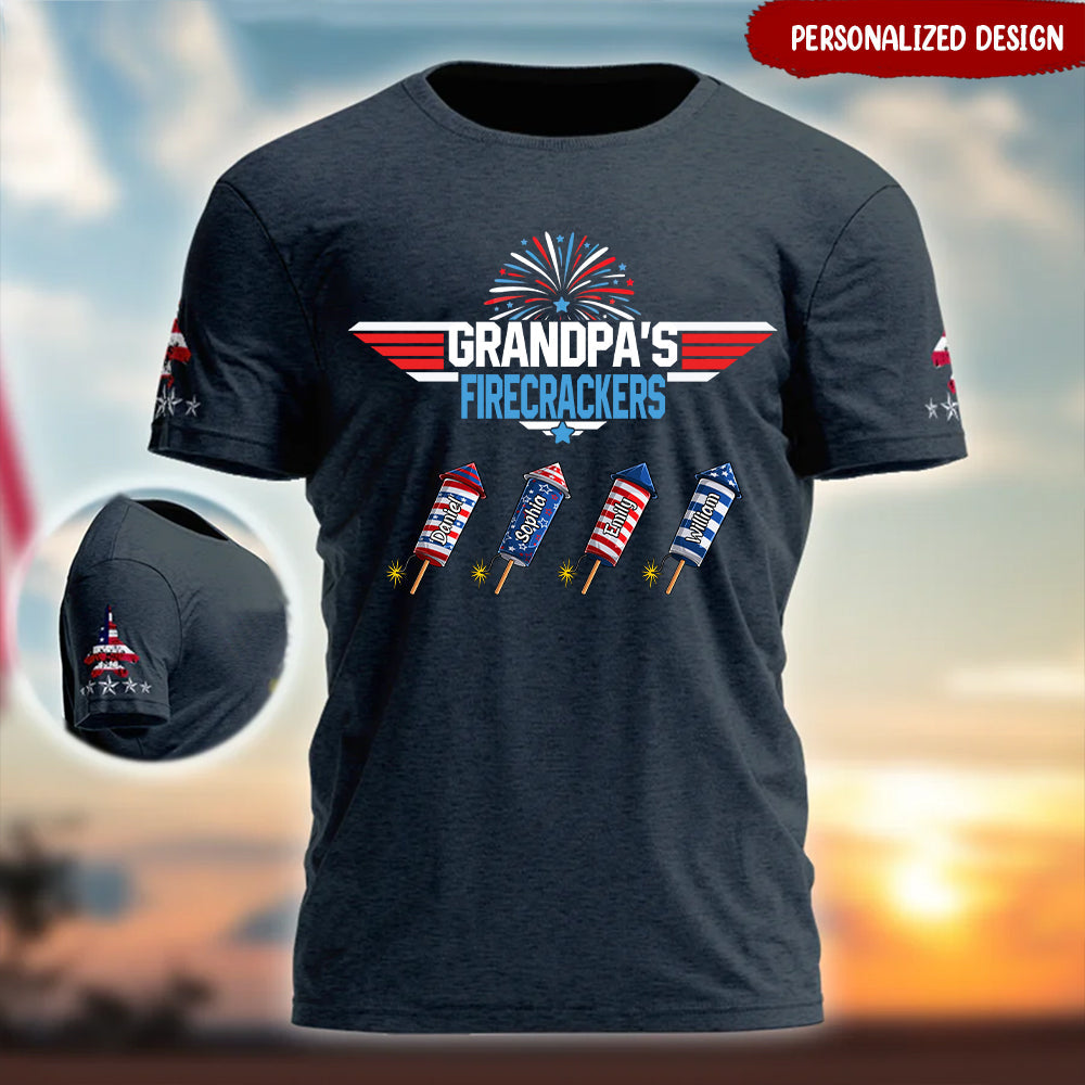 Grandpa&#39;s Firecrackers Grandkids Personalized 3D T-shirt