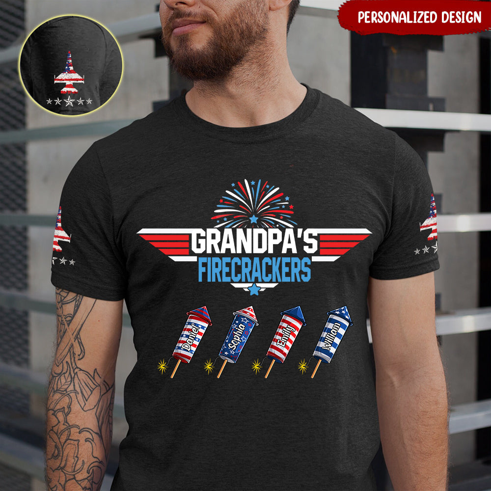 Grandpa&#39;s Firecrackers Grandkids Personalized 3D T-shirt