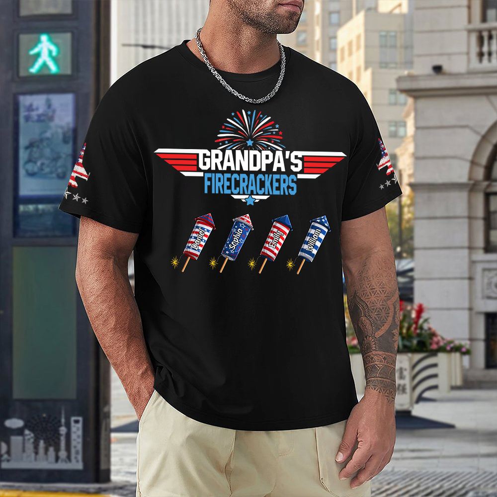 Grandpa&#39;s Firecrackers Grandkids Personalized 3D T-shirt