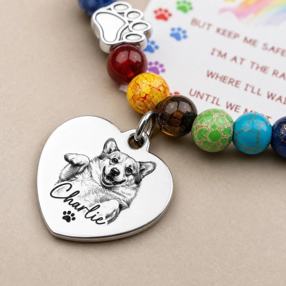Personalized Photo Rainbow Bridge Bracelet - Memorial Sympathy Gifts For Dog, Cat