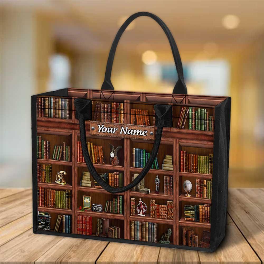 Library Book Shelf Personalized Canvas Tote Bag