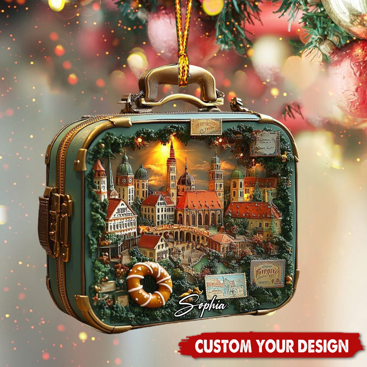 Word City Suitcase Ornament – Miniature Venice &amp; Rome Christmas Village Scene