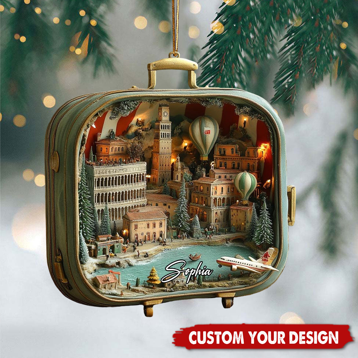Word City Suitcase Ornament – Miniature Venice &amp; Rome Christmas Village Scene