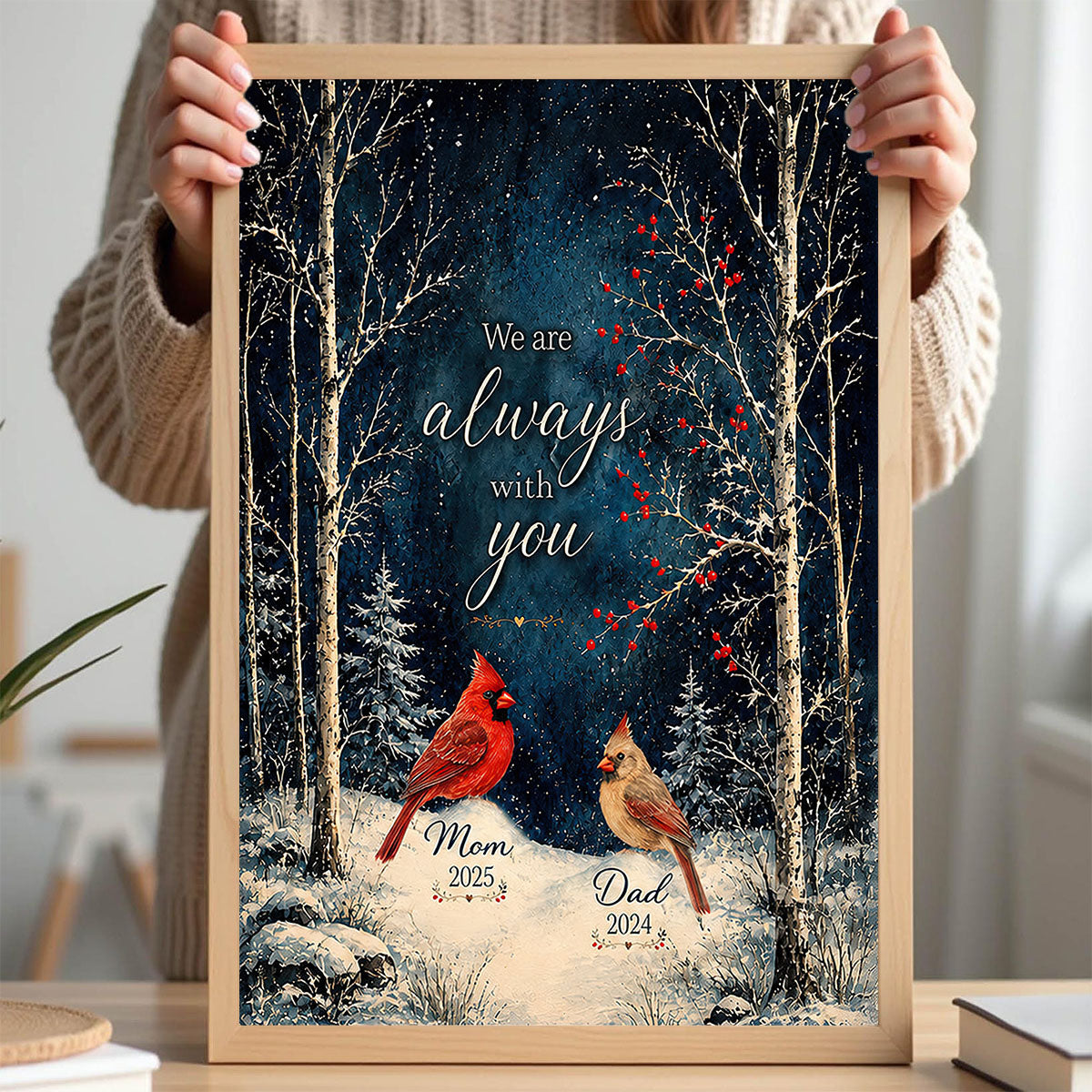 Winter Forest We Are Always With You Cardinals - Personalized Poster - Heartfelt Memorial Keepsake