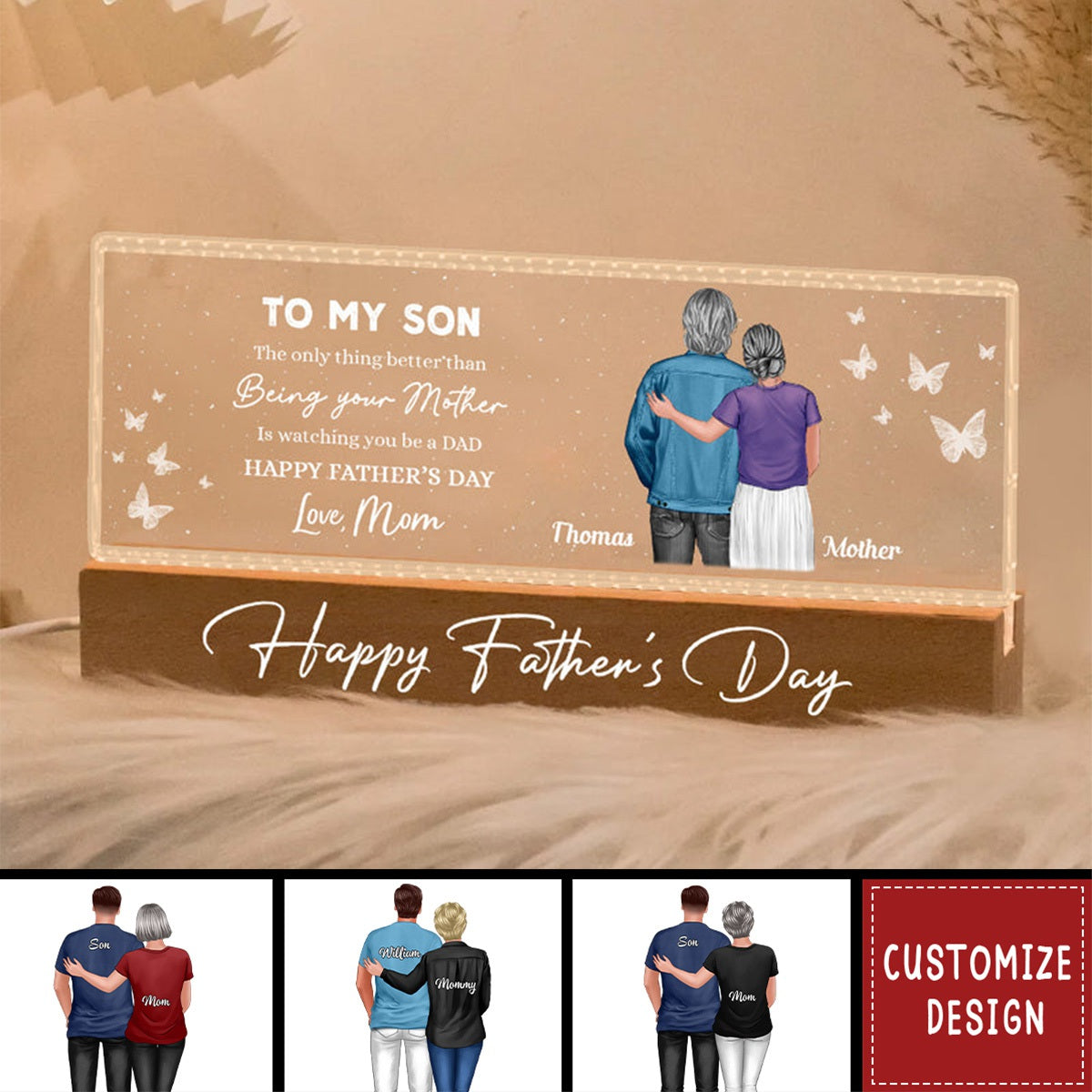 Heartfelt Father&#39;s Day Gift For Son, Grandson - Personalized Acrylic LED Night Light