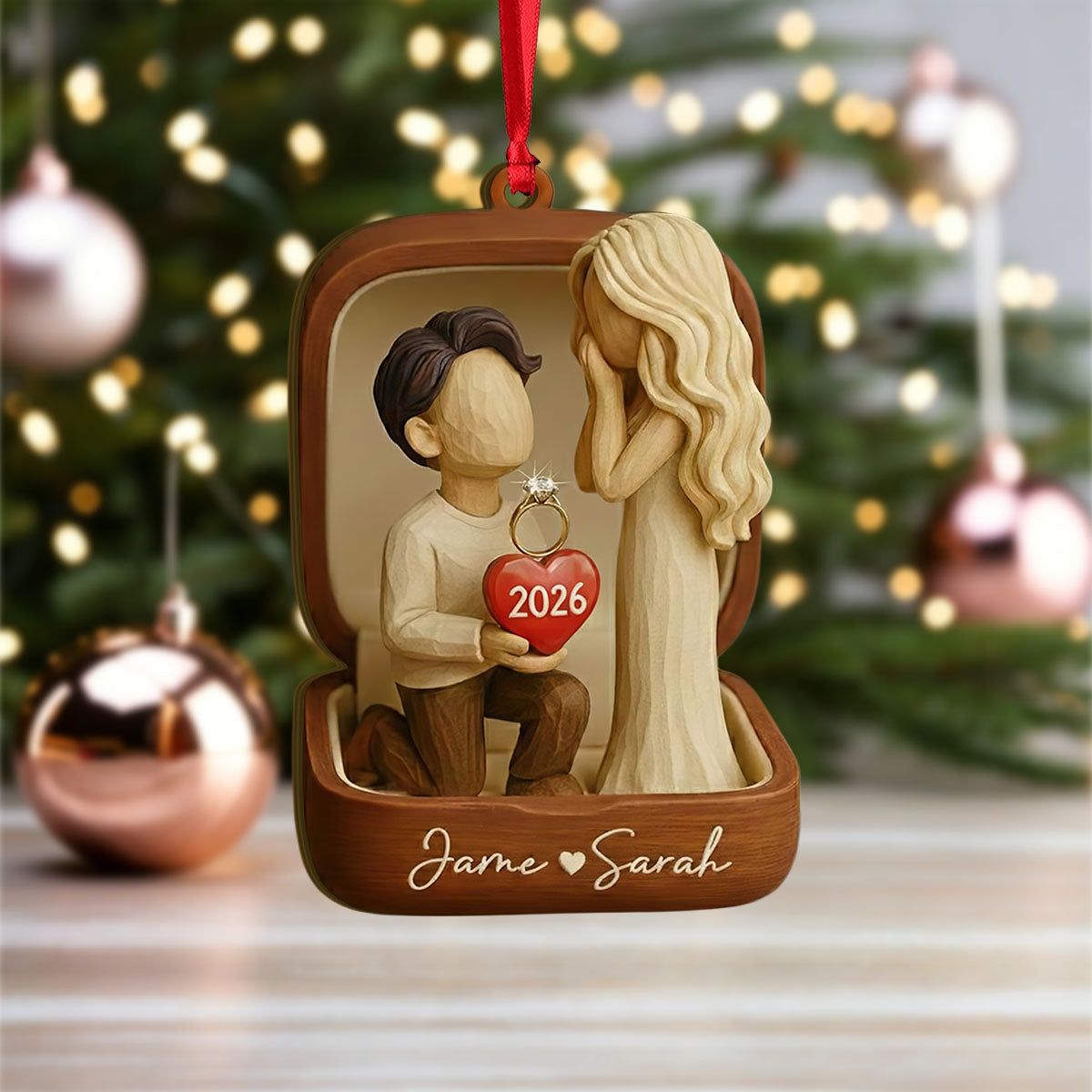 Personalized She Said Yes Ornament - Custom Acrylic &amp; Wood Couple Engagement Proposal Gift