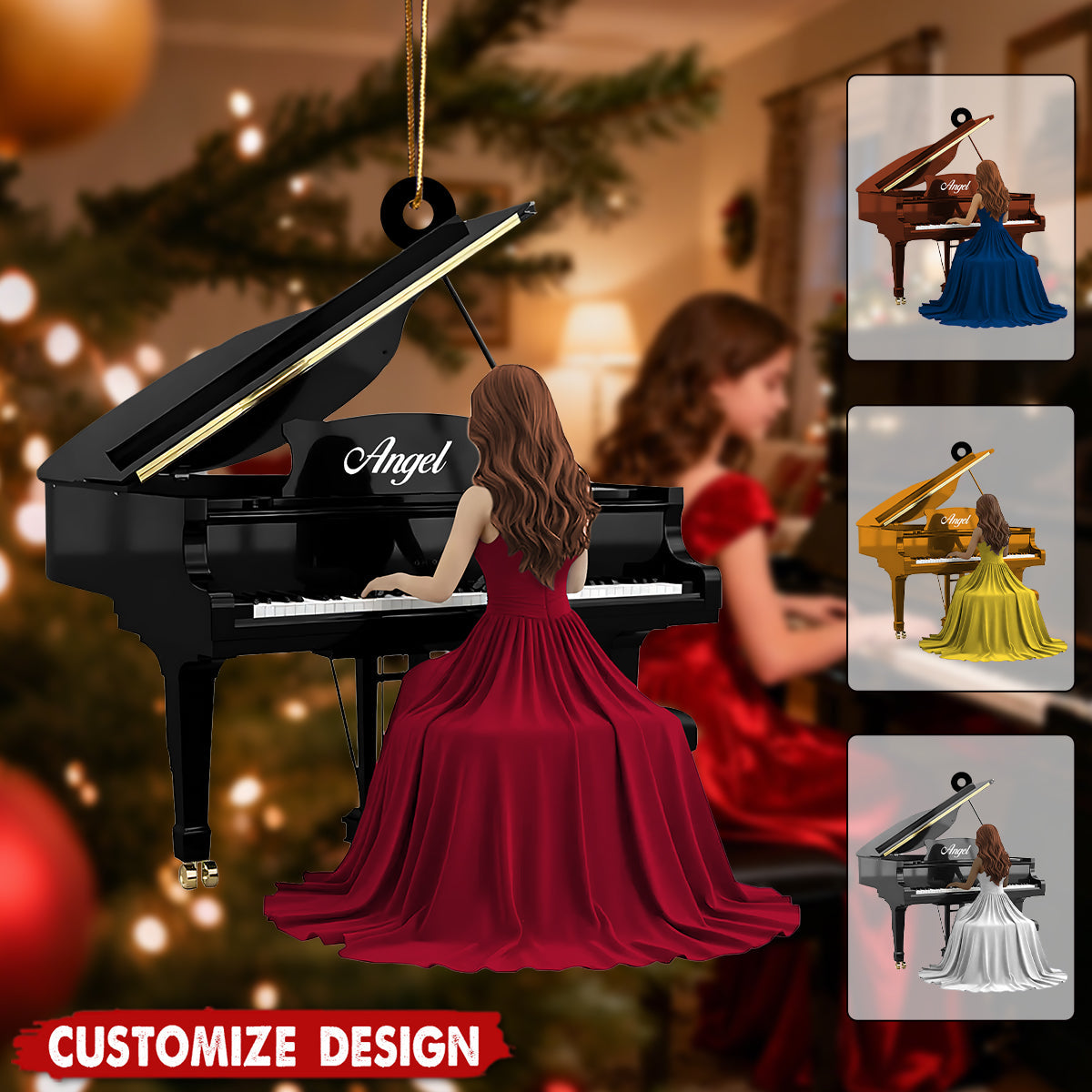Personalized Grand Piano Christmas Ornament - Gift for Girl Pianist And Player Music Lover
