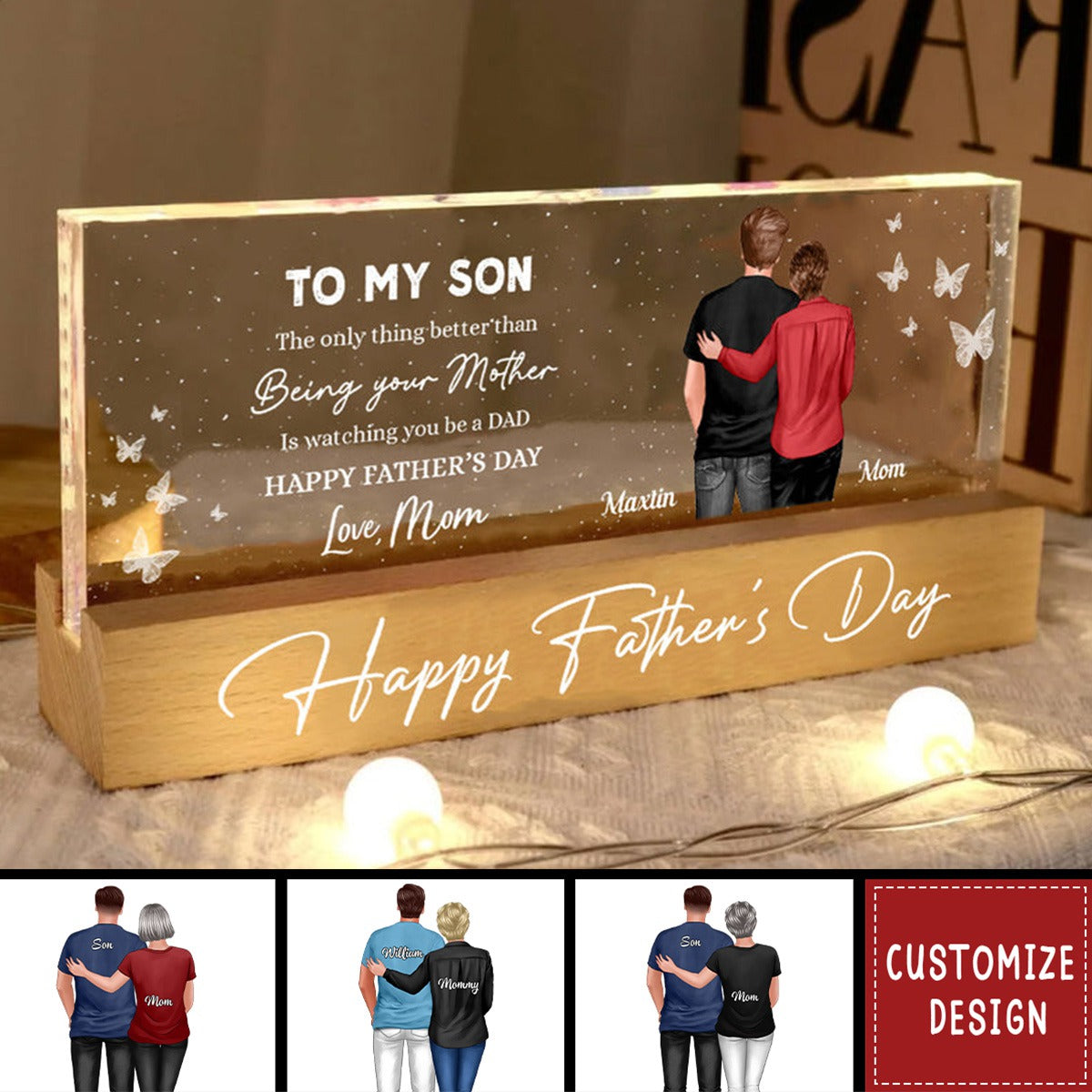 Heartfelt Father&#39;s Day Gift For Son, Grandson - Personalized Acrylic LED Night Light