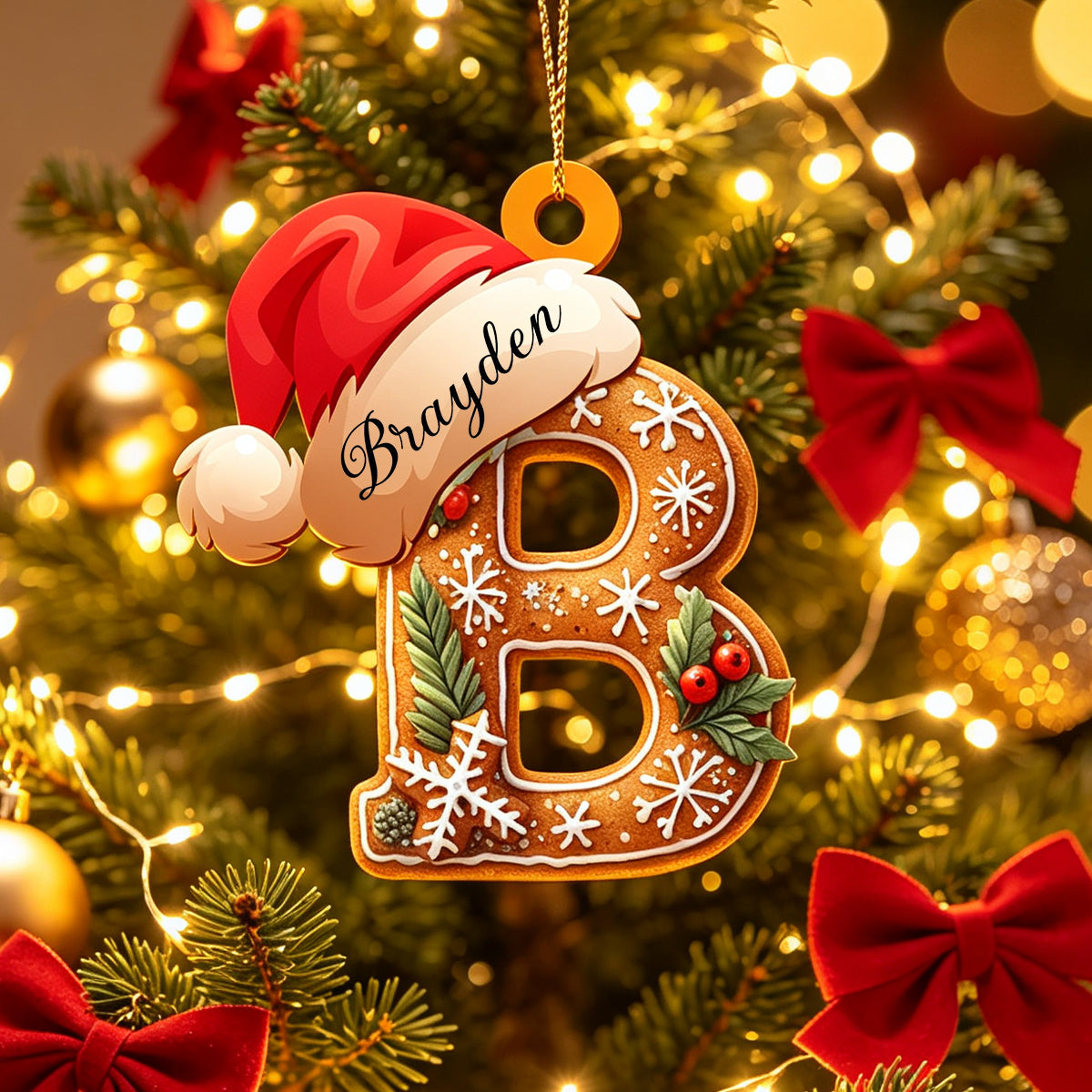 Personalized Gingerbread Letter Ornament, Custom Initial Christmas Decoration