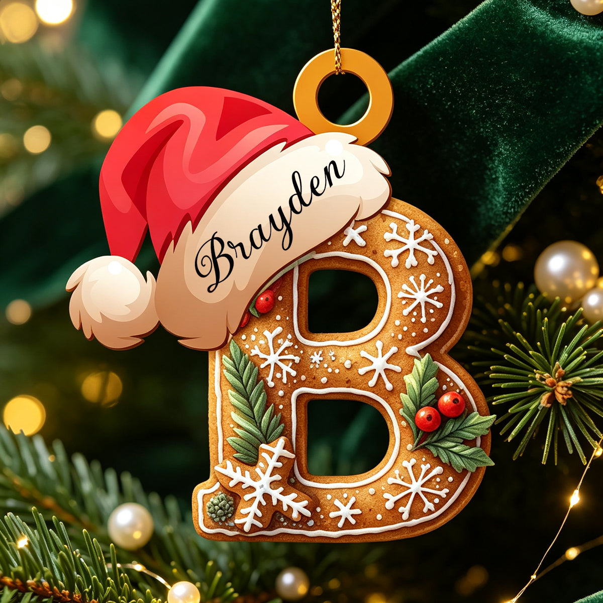 Personalized Gingerbread Letter Ornament, Custom Initial Christmas Decoration
