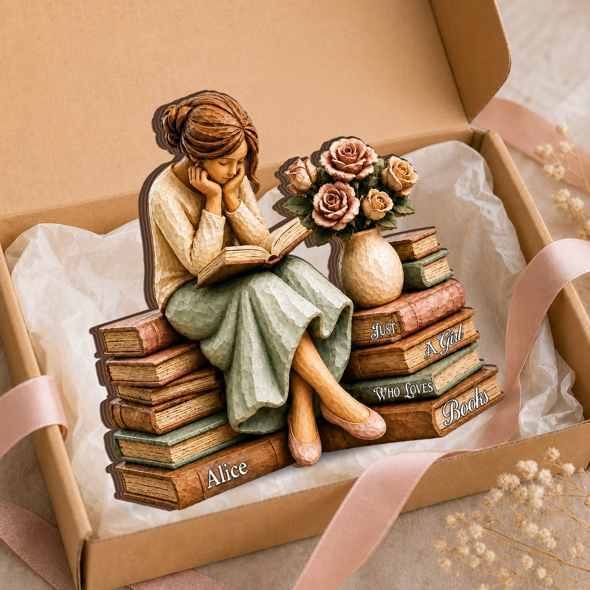 "Just A Girl Who Loves Books" Personalized Book Lover Wooden Plaque - Custom Reader Gift for Book Club Friends
