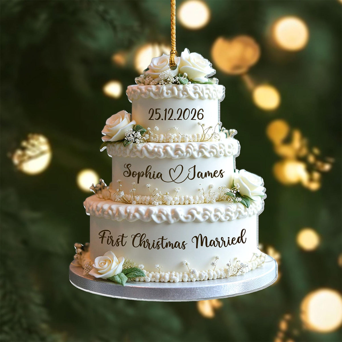 Personalized Wedding Cake First Christmas Married Ornament - Custom Mr &amp; Mrs Name Wedding Ornament
