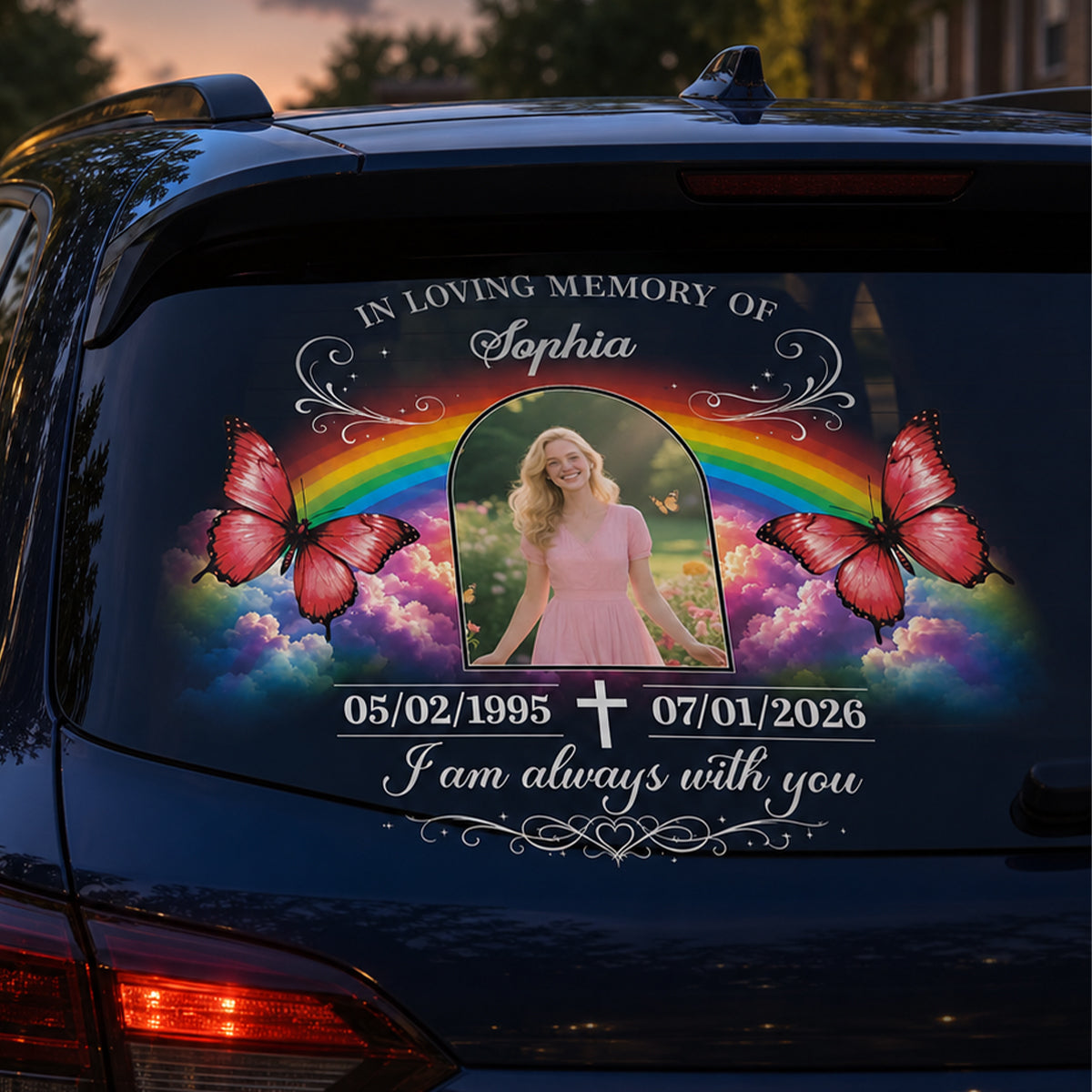 Forever in Our Hearts Personalized Memorial Car Decal - Custom Photo In Loving Memory Window Sticker for Family