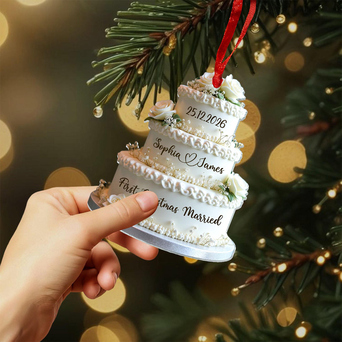 Personalized Wedding Cake First Christmas Married Ornament - Custom Mr &amp; Mrs Name Wedding Ornament