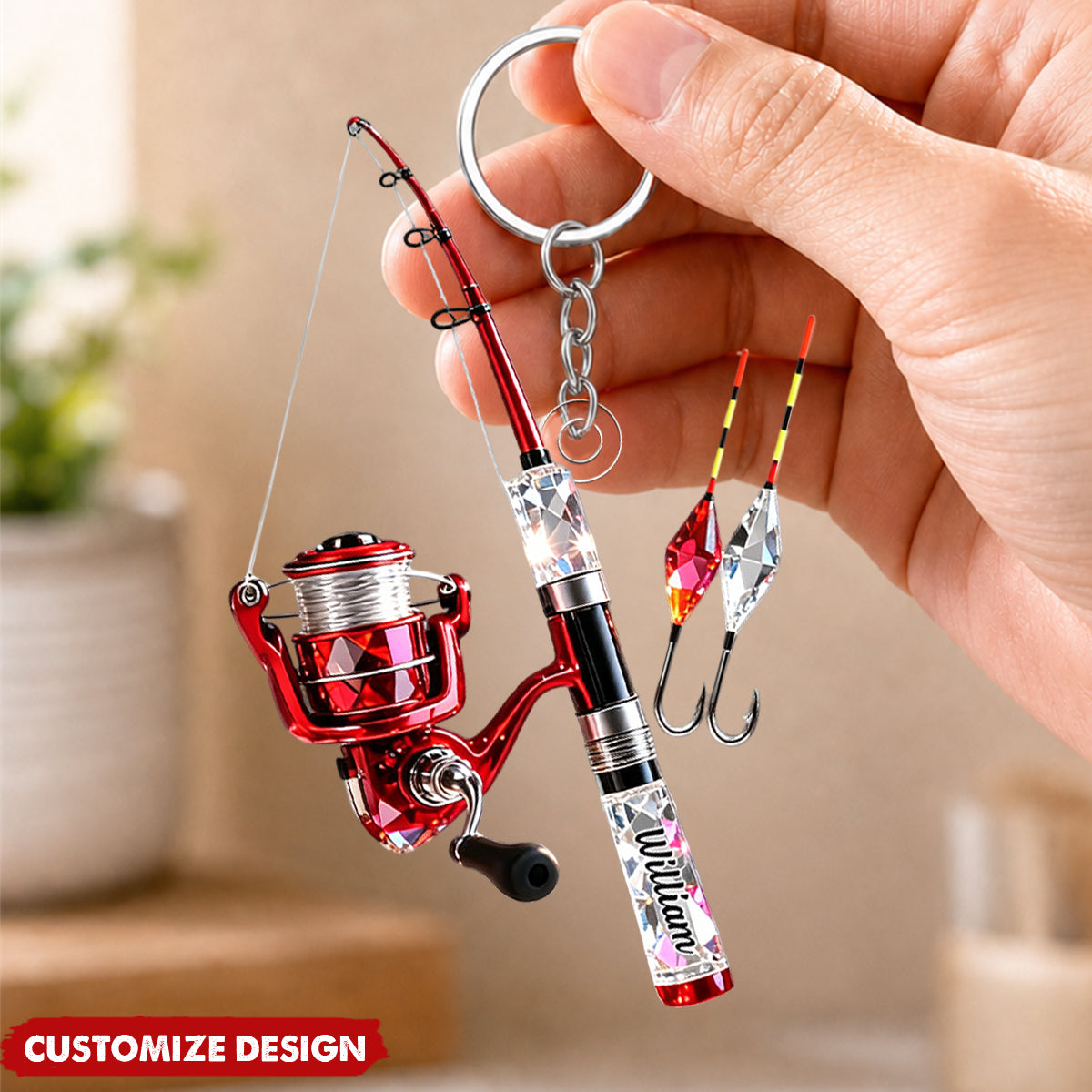 Personalized Stained Glass Fishing Gear Keychain Gift For Fishing Lover