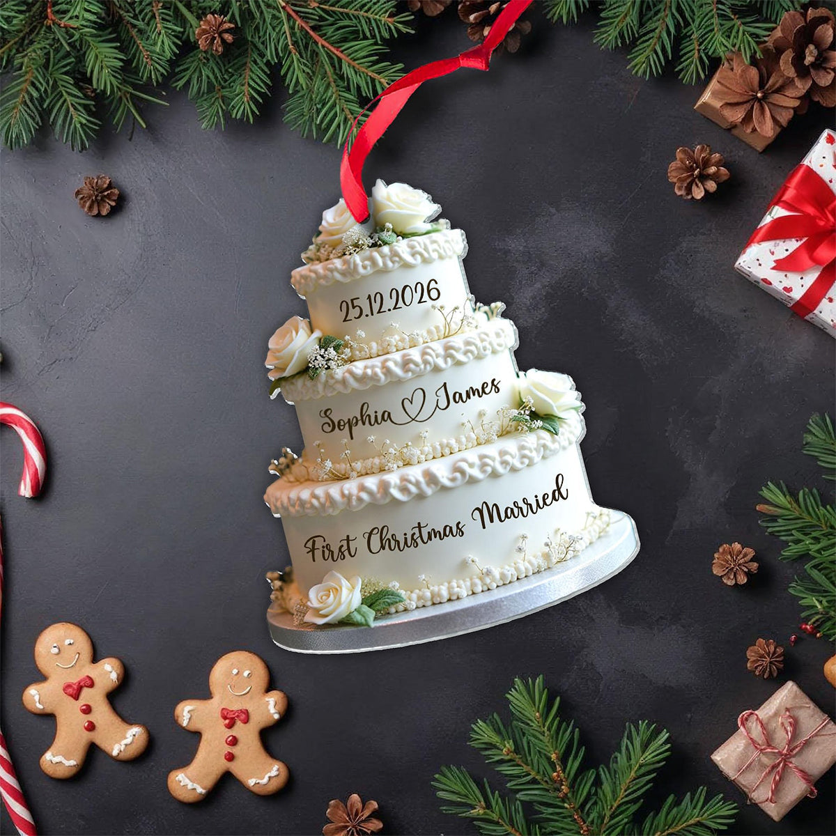 Personalized Wedding Cake First Christmas Married Ornament - Custom Mr &amp; Mrs Name Wedding Ornament