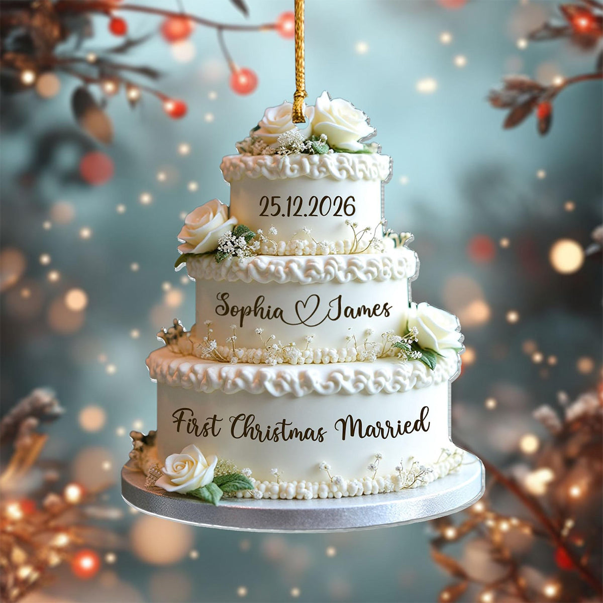 Personalized Wedding Cake First Christmas Married Ornament - Custom Mr &amp; Mrs Name Wedding Ornament