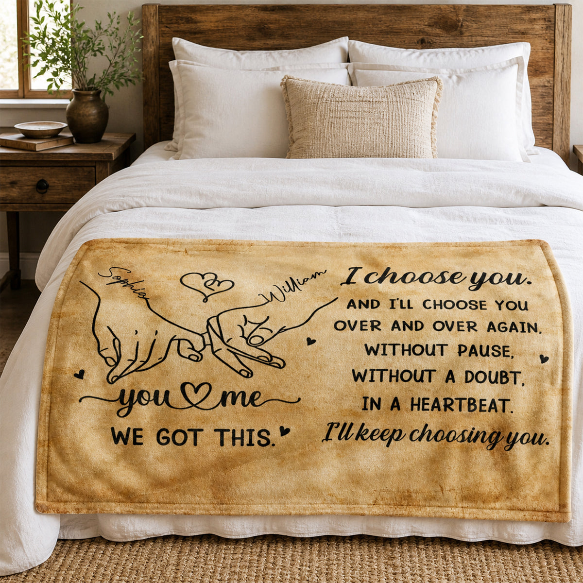 I Choose You Over And Over - Personalized Custom Heart And Holding Hands Blanket