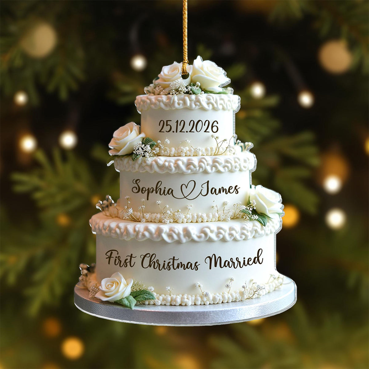 Personalized Wedding Cake First Christmas Married Ornament - Custom Mr &amp; Mrs Name Wedding Ornament