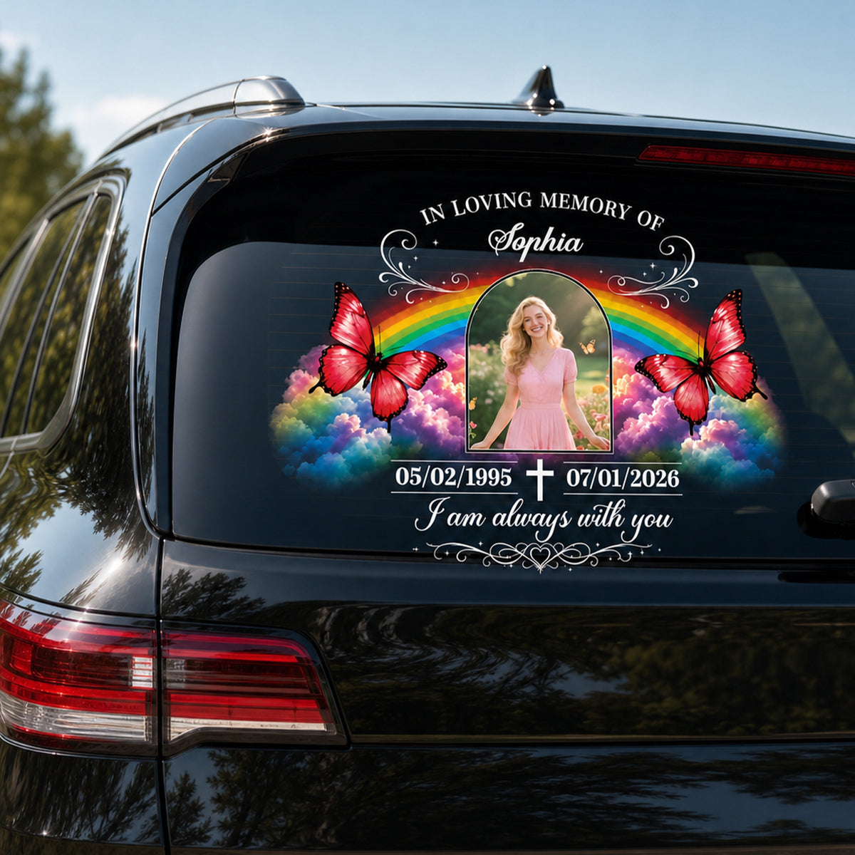 Forever in Our Hearts Personalized Memorial Car Decal - Custom Photo In Loving Memory Window Sticker for Family