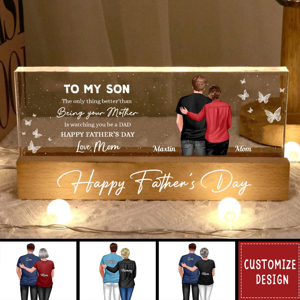 Heartfelt Father&#39;s Day Gift For Son, Grandson - Personalized Acrylic LED Night Light