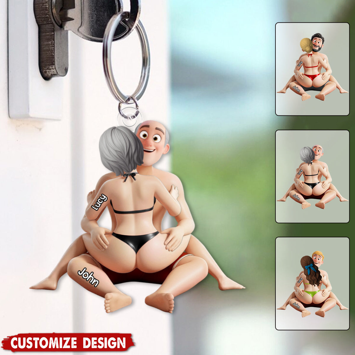 Playful Hugging Couple Acrylic Keychain - Personalized Gifts For Couples