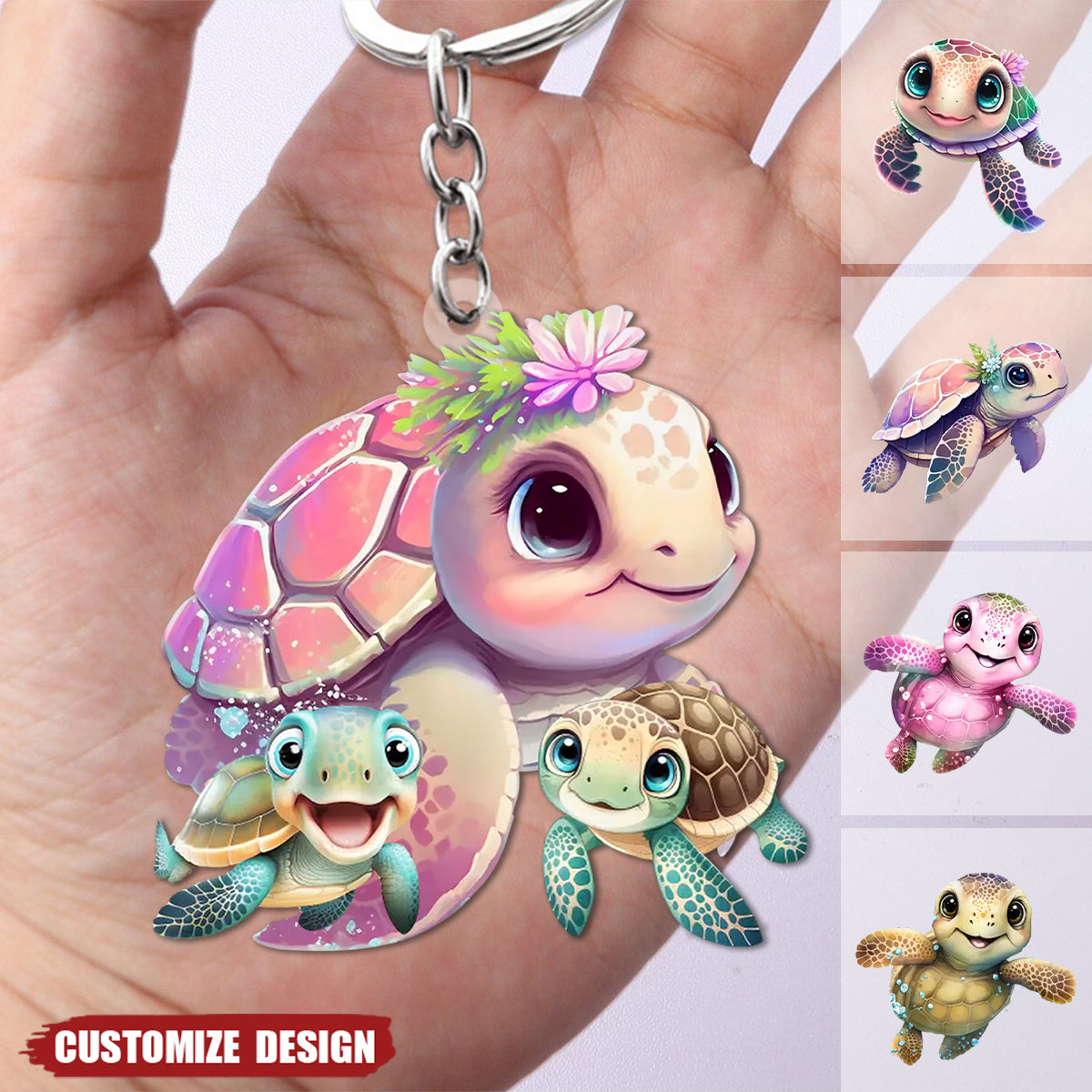 Personalized Turtle Mom/Grandma And Kids Acrylic Keychain
