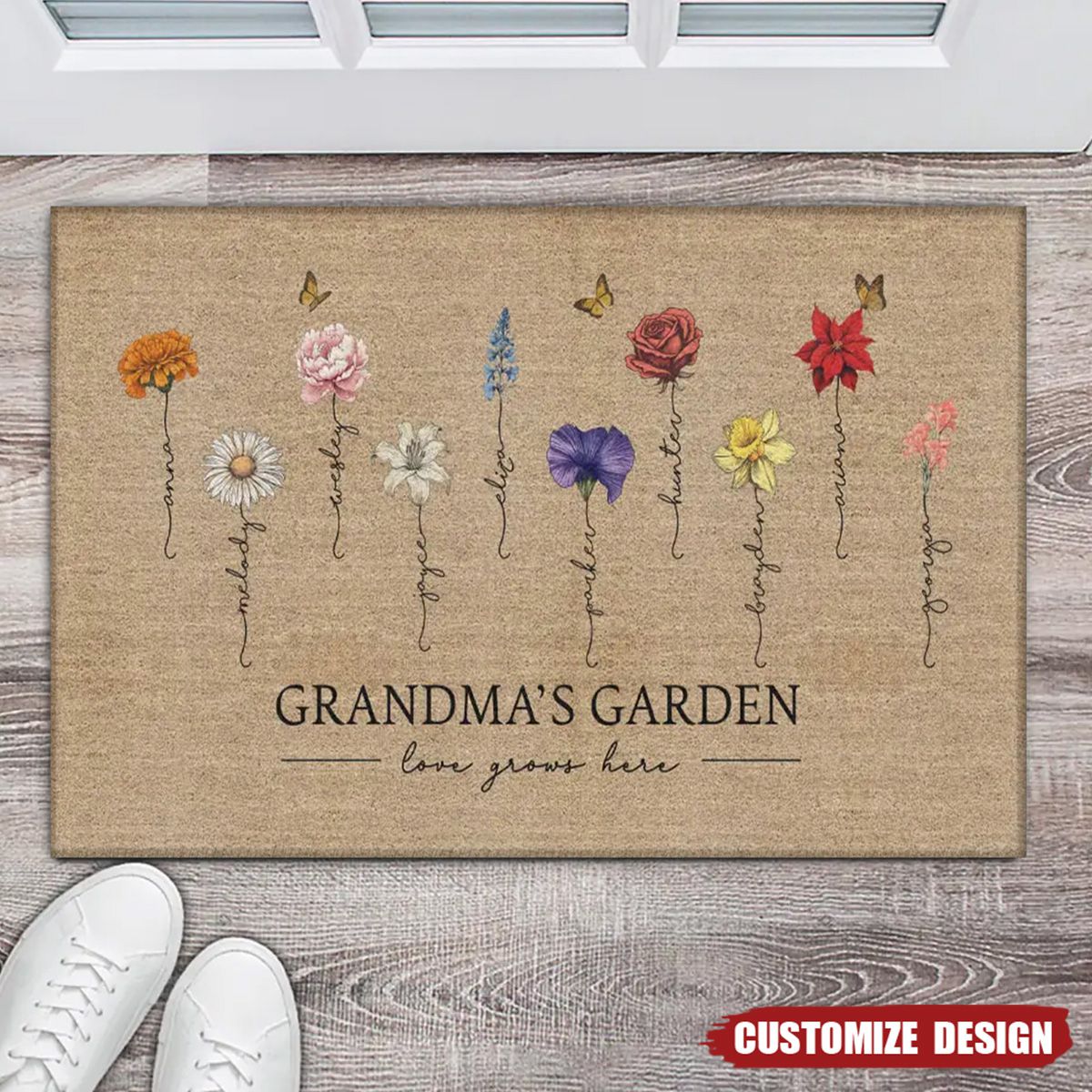 Grandma&#39;s Garden Love Grows Here - Personalized Doormat - Mother&#39;s Day Gift For Mom, Grandma