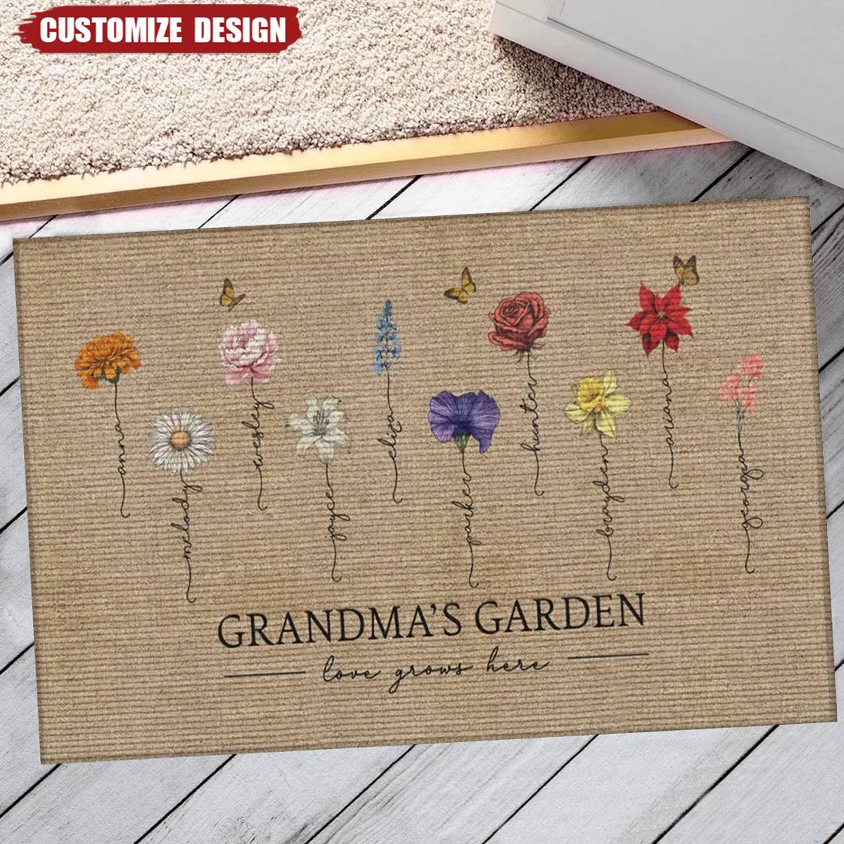 Grandma&#39;s Garden Love Grows Here - Personalized Doormat - Mother&#39;s Day Gift For Mom, Grandma