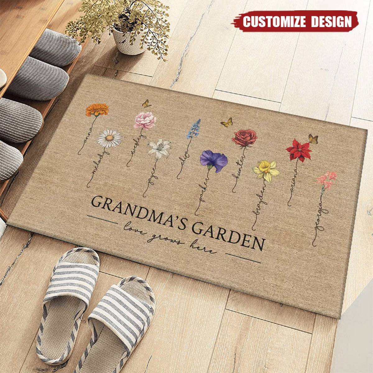 Grandma&#39;s Garden Love Grows Here - Personalized Doormat - Mother&#39;s Day Gift For Mom, Grandma