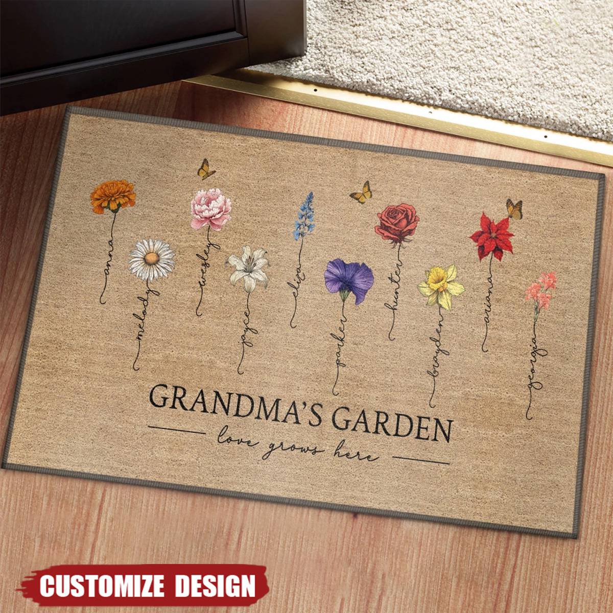 Grandma&#39;s Garden Love Grows Here - Personalized Doormat - Mother&#39;s Day Gift For Mom, Grandma