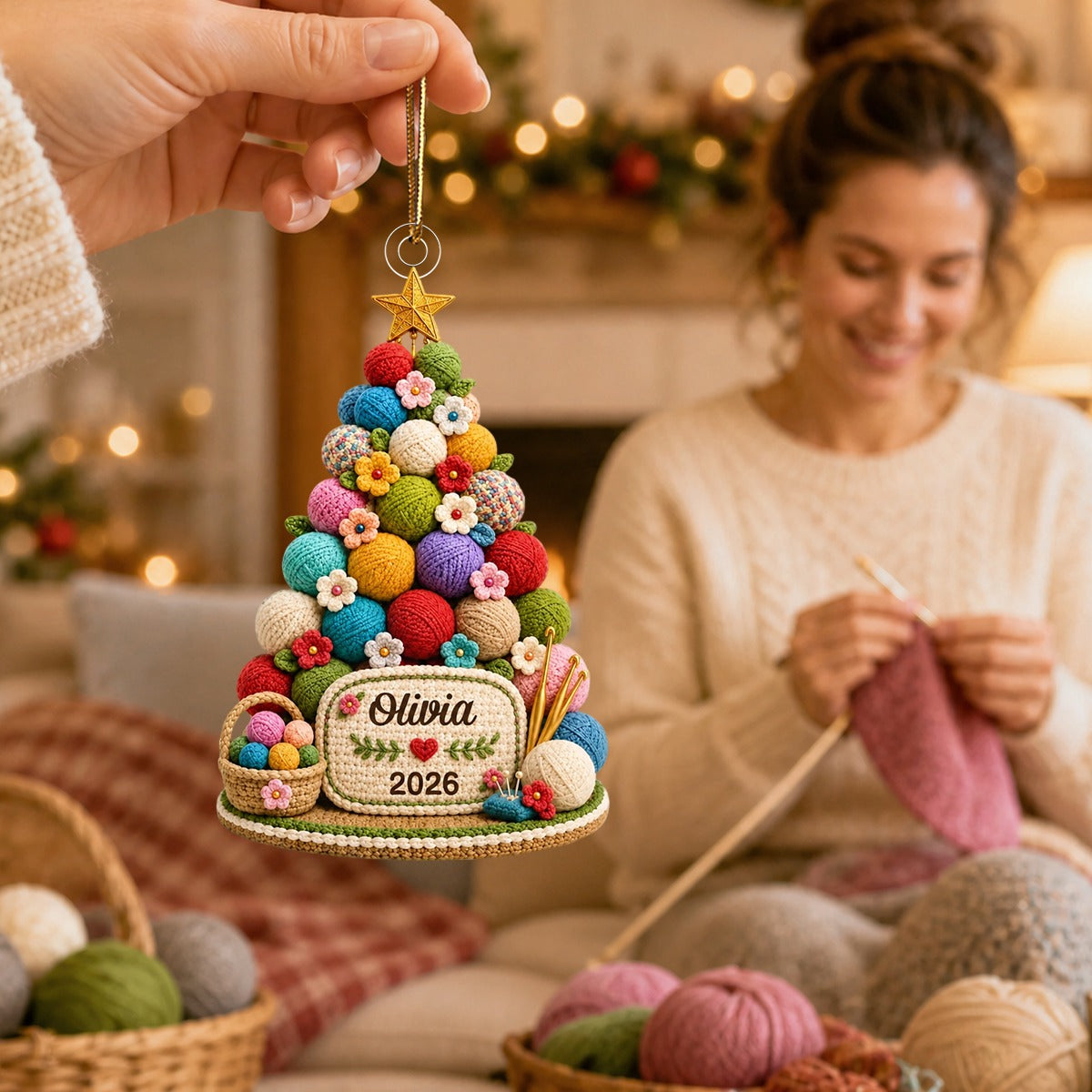 Custom Crochet Acrylic Ornament - Personalized Christmas Birthday Gifts For Women, Men - Charming Crochet Tree Sparkle