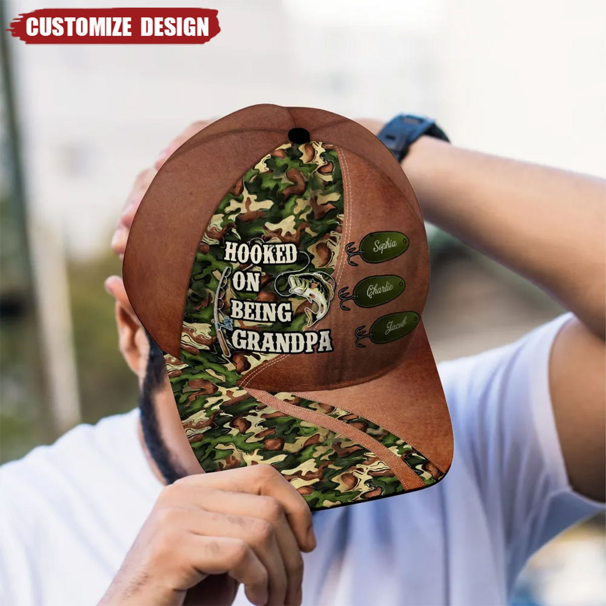 Hooked On Being Fishing Grandpa Papa Personalized Classic Cap, Father&#39;s Day Gift For Grandpa, Dad, Husband