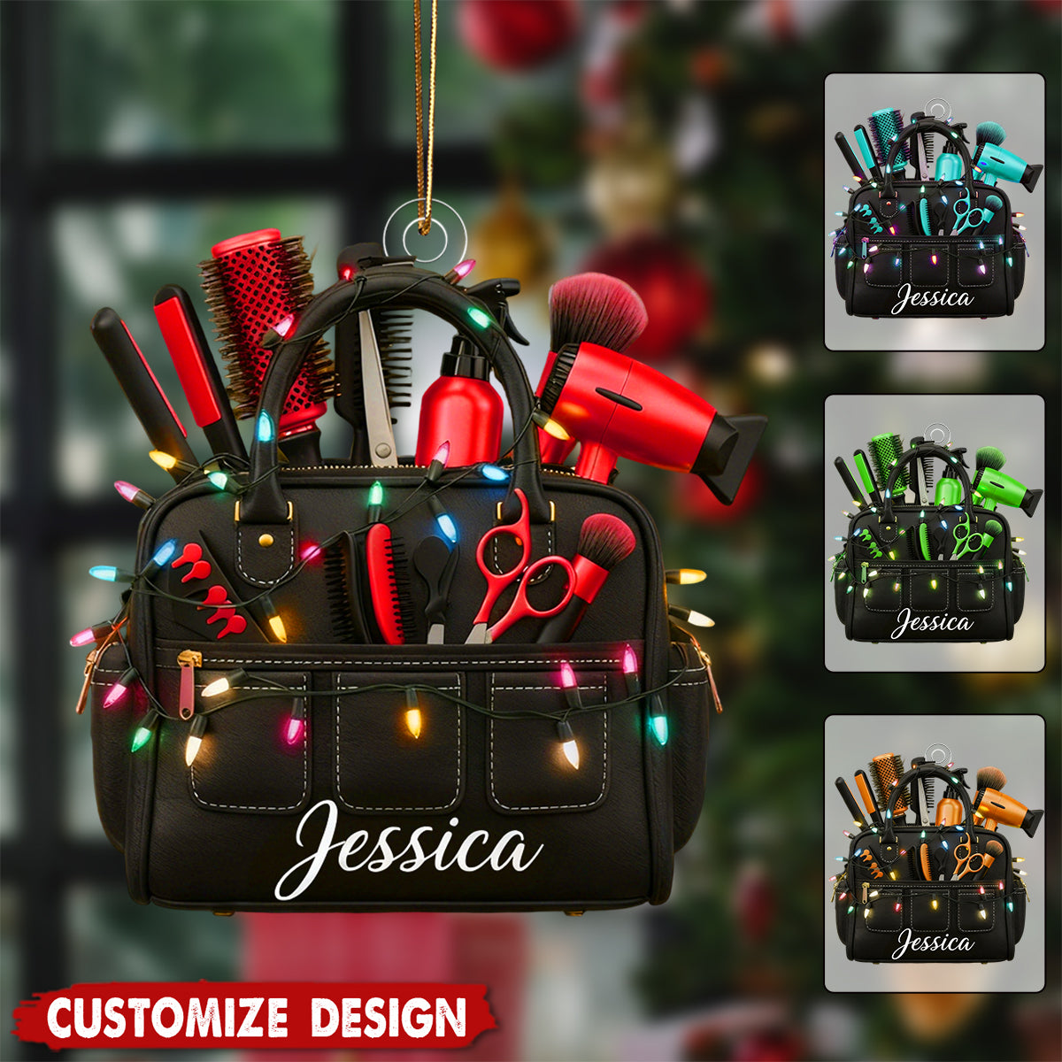 Personalized Hairstylist Bag Christmas Ornament  - Gift for Hairdresser And Barber