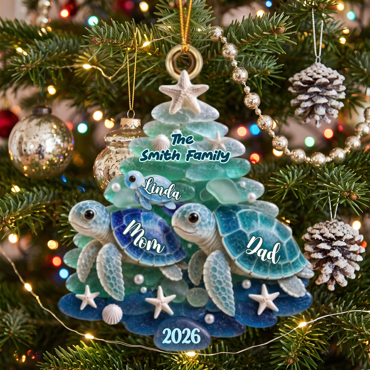 Turtle Family Christmas Ornament - Personalized Gifts For Family