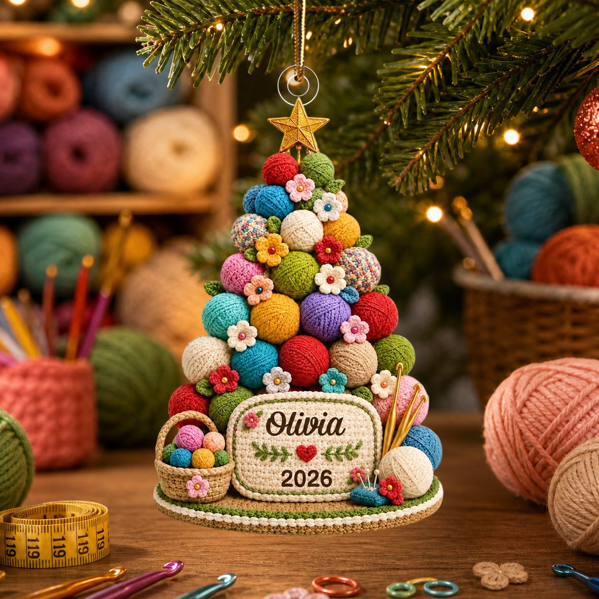 Custom Crochet Acrylic Ornament - Personalized Christmas Birthday Gifts For Women, Men - Charming Crochet Tree Sparkle