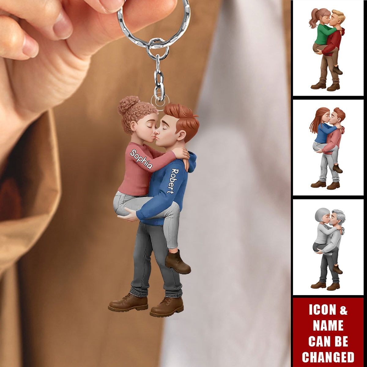 Personalized Romantic Kissing Couple Keychain - Anniversary Wedding Gifts For Husband And Wife, Him And Her