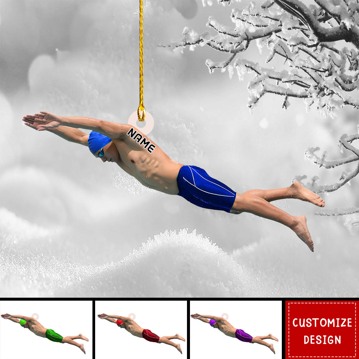 Personalized Swimming Christmas Ornament Gift For Swimmer