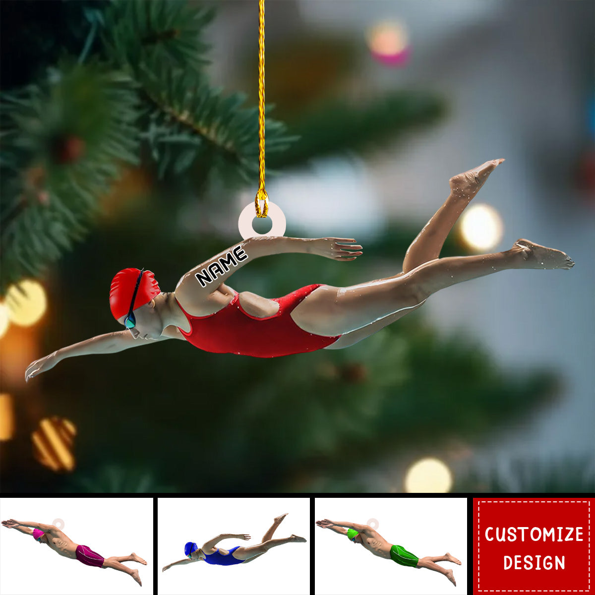 Personalized Swimming Christmas Ornament Gift For Swimmer