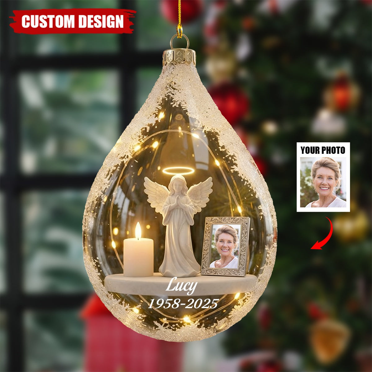 Personalized Angel&amp;Candle Memorial Christmas Ornament – Memorial Gift