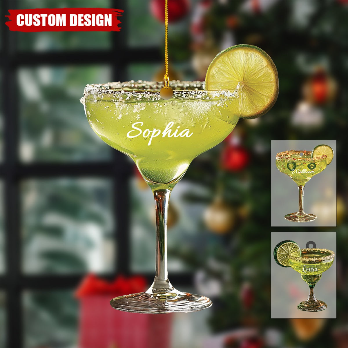 Personalized Lime Margarita Cocktail Acrylic Christmas Ornament,  Bar Drink Gift