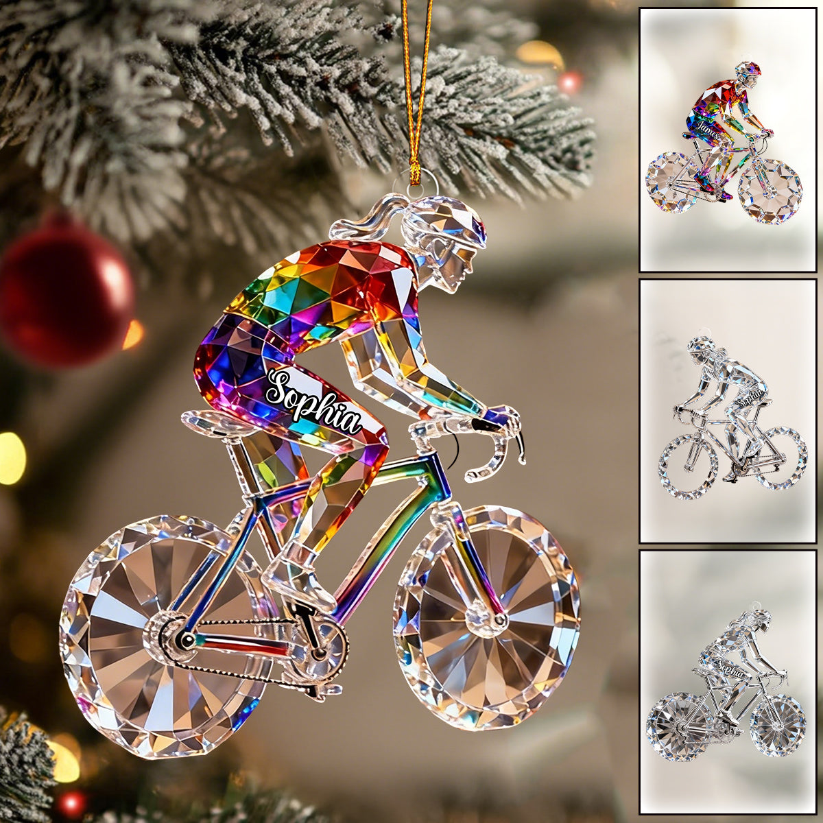 Personalized Bicycle Crystal Christmas Ornament - Gift for Cycling Enthusiast And Cyclist