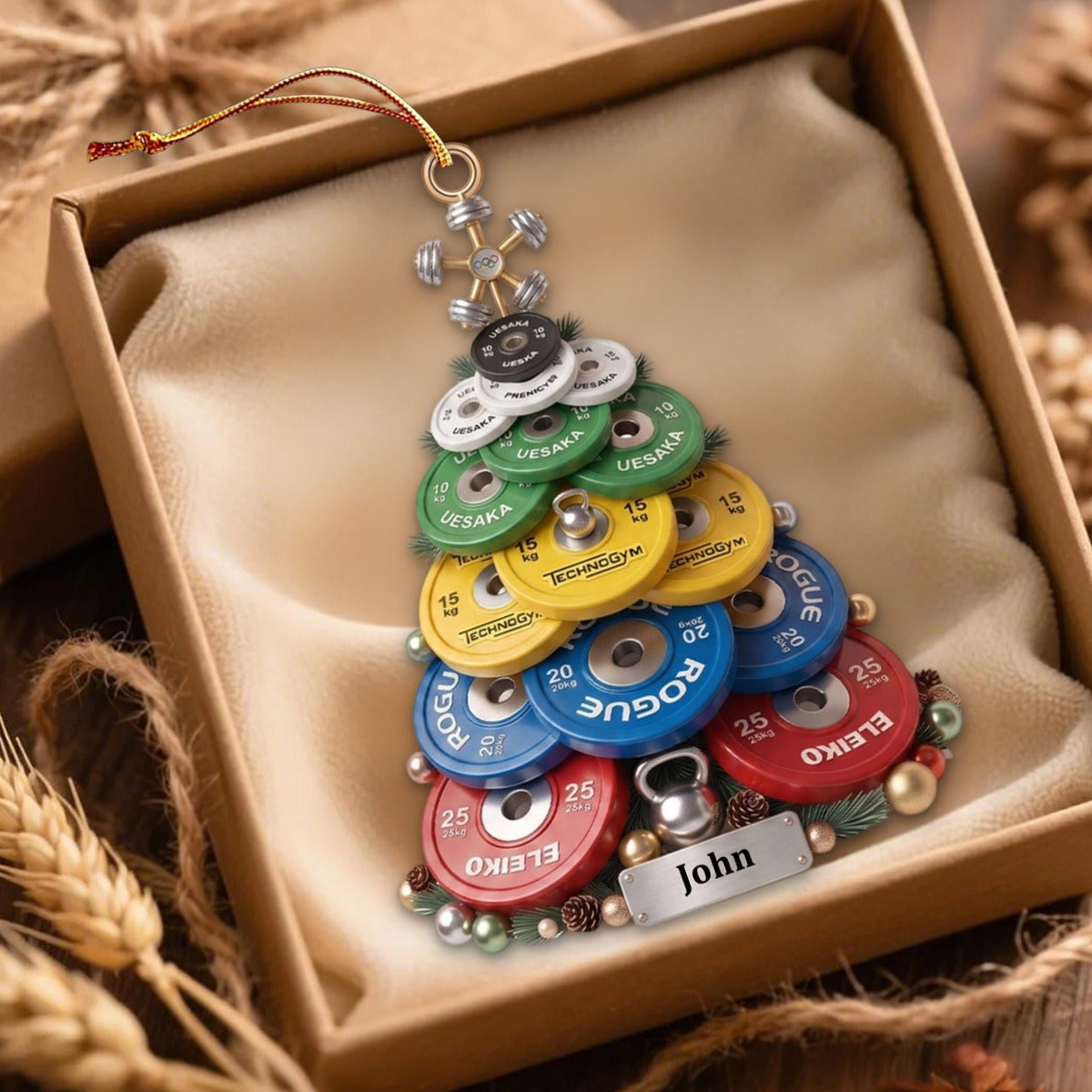Weight Plate Tree Christmas Ornament, Personalized Gifts For Gymers