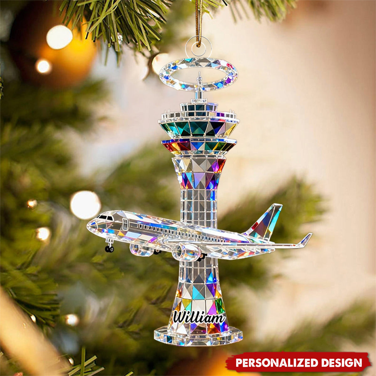 Personalized Airplane Tower Themed Ornament