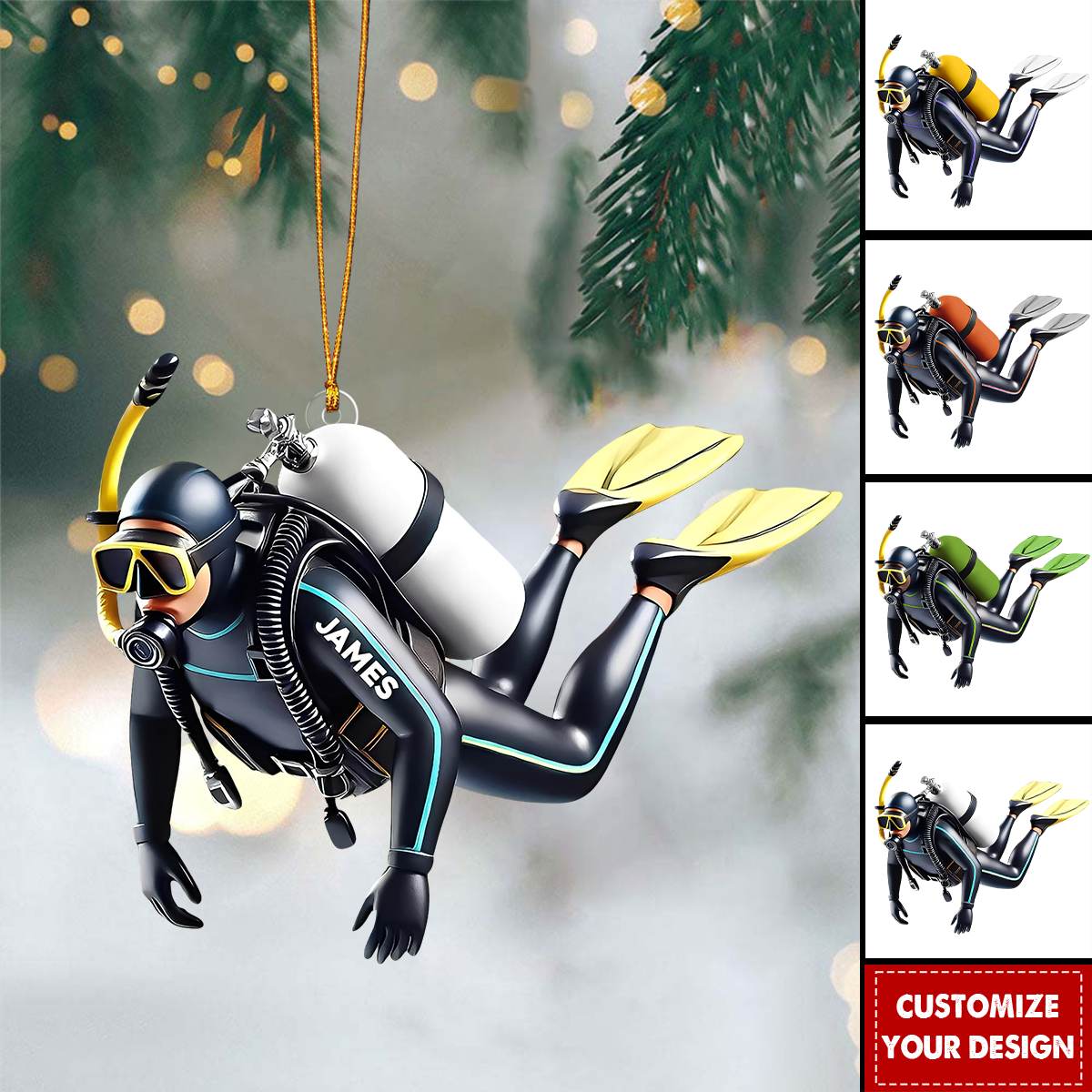 Personalized Acrylic Diver Ornament, Custom Scuba Diving Christmas Decoration