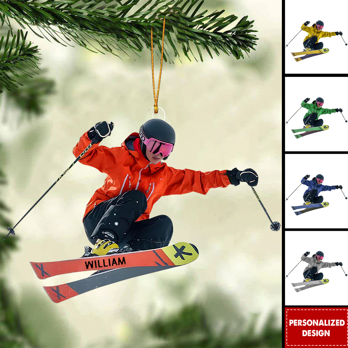 Personalized Skiing Shaped Ornament-Ski Lift Lover Gift